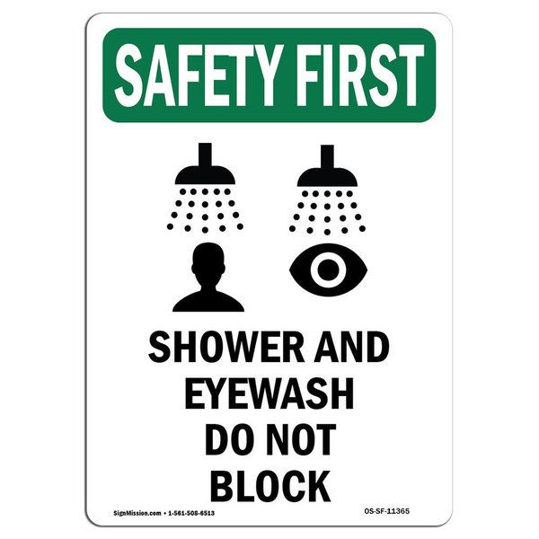 Signmission OSHA, 10" Height, Aluminum, 10" x 7", Portrait, Shower And Eyewash With Symbol| Â Made in USA OS-SF-A-710-V-11365